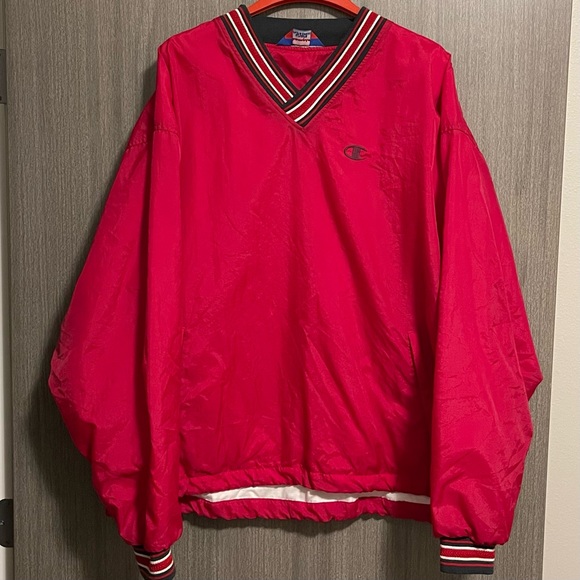 Vintage Champion Pullover Windbreaker - Ribbed V-Neck & Oversized - Size XXL